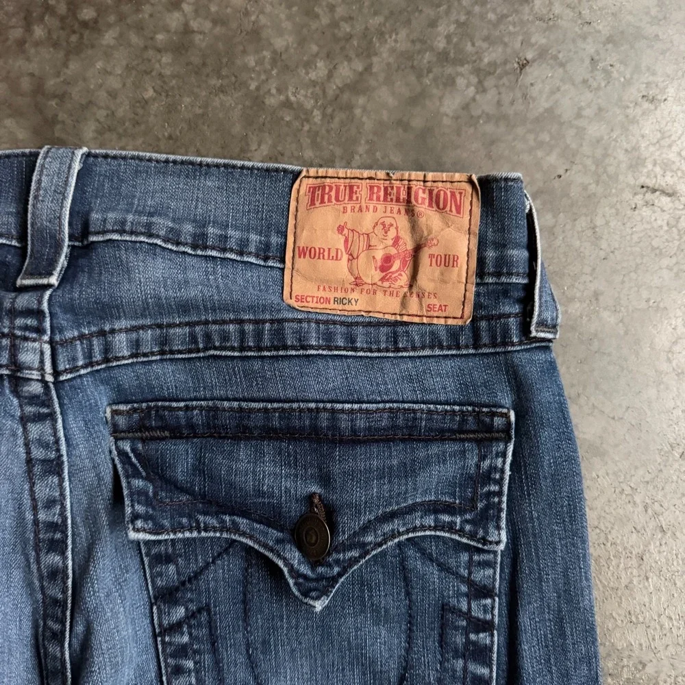 True Religion Jeans Mens 34x33 Blue Ricky Flap Pocket Straight USA Made Cotton